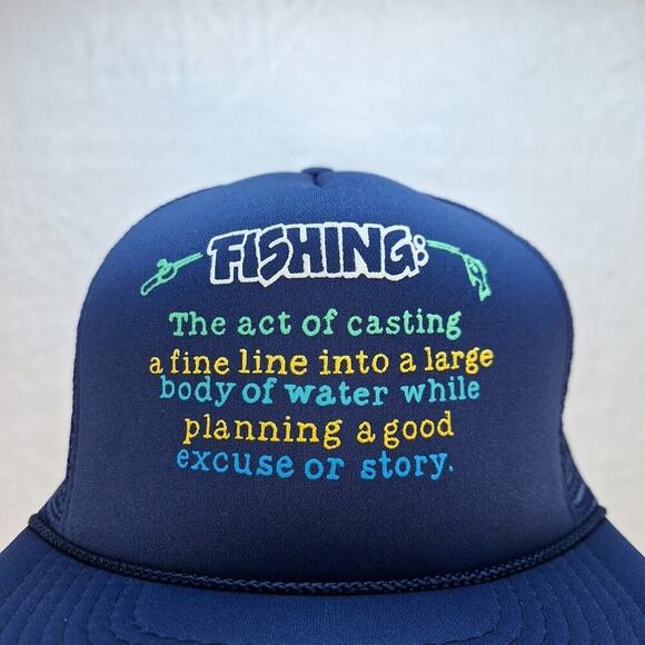 Vintage Funny Fishing Trucker Hat Cap Mesh Snapback Navy-Definition Of Fishing - Picture 2 of 8